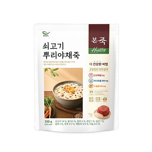 [본죽] 파우치 쇠고기뿌리야채죽 330g - 핵이득마켓